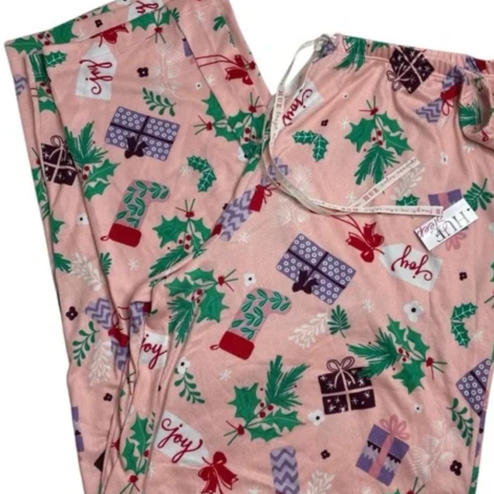 HUE Holiday Glamour Pajama Pants Pink Lady, Size L NWT